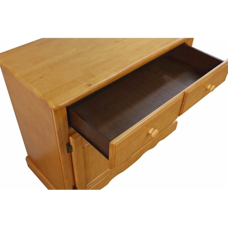 Sunset Trading Oak Selections Wood Keepsake Buffet and Lighted Hutch in Oak