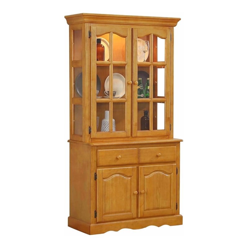 Sunset Trading Oak Selections Wood Keepsake Buffet and Lighted Hutch in Oak