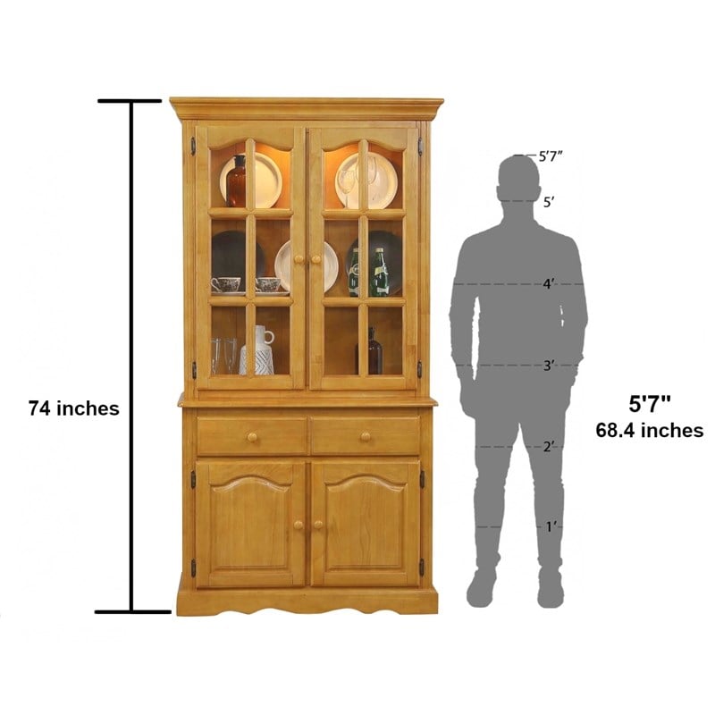 Sunset Trading Oak Selections Wood Keepsake Buffet and Lighted Hutch in Oak