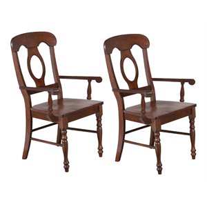 Sunset Trading Andrews 17.5&quot Napoleon Wood Dining Armchairs in Brown (Set of 2)