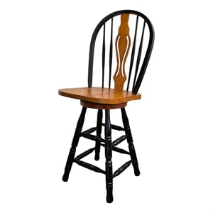 Sunset Trading Keyhole 24&quot Wood Barstool/Counter Stool in Antique Black/Cherry