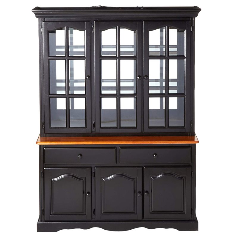 Sunset Trading Wood Treasure Buffet and Lighted Hutch in Antique Black/Cherry