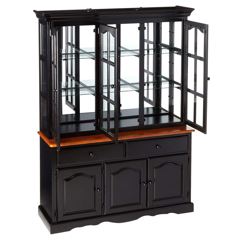 Sunset Trading Wood Treasure Buffet and Lighted Hutch in Antique Black/Cherry
