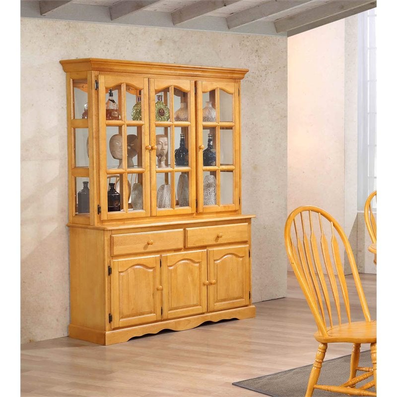 Sunset Trading Oak Selections Wood Treasure Buffet and Lighted Hutch in Oak