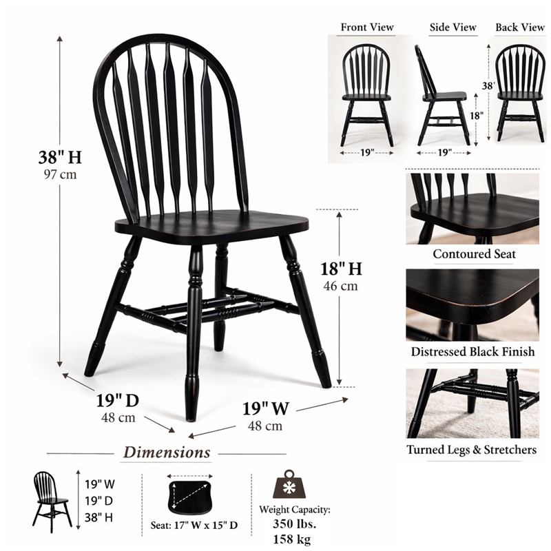 Selections Arrowback Windsor Dining Side Chair Black/Cherry Solid Wood Set of 2