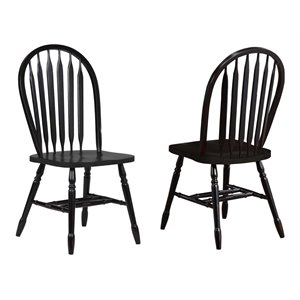 selections arrowback windsor dining side chair black/cherry solid wood set of 2