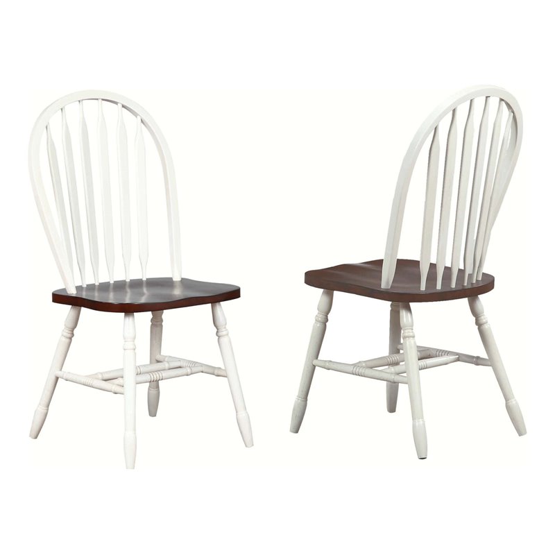 Andrew Arrowback Windsor Dining Chair Antique White/Chestnut Brown Wood Set of 2