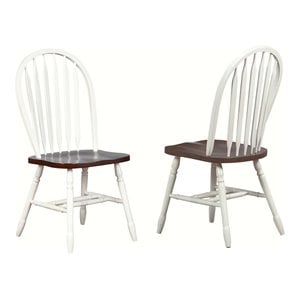 Andrew Arrowback Windsor Dining Chair Antique White/Chestnut Brown Wood Set of 2