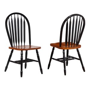 Selections Arrowback Windsor Dining Side Chair Black/Cherry Solid Wood Set of 2