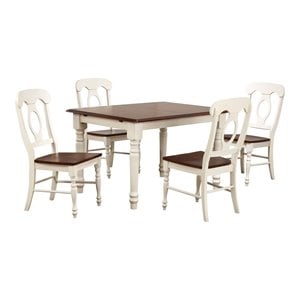 Sunset Trading Andrews 5-Piece 60&quot Napoleon Extendable Wood Dining Set in White