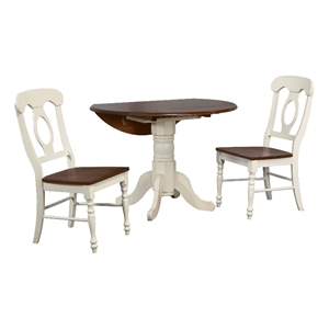Sunset Trading Andrews 3PC 42&quot Round Napoleon Dropleaf Dining Set in White Wood