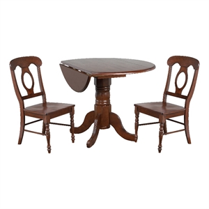 Sunset Trading Andrews 3PC 42&quot Round Napoleon Dropleaf Dining Set Brown Wood