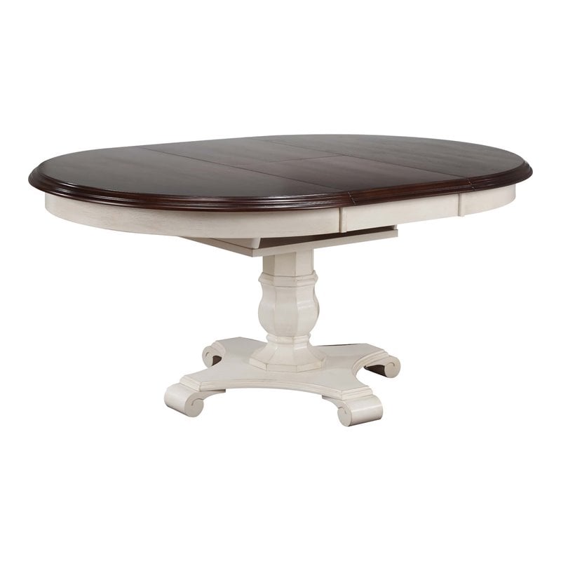 Sunset Trading Andrews Round/Oval Extendable Dining Table in White/Brown Wood