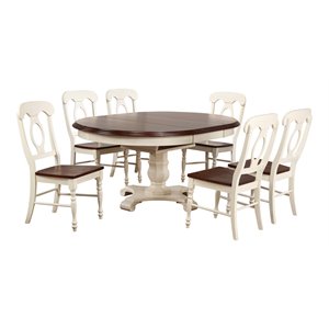 sunset trading andrews 7-piece extendable wood dining set in white/brown