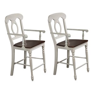 Sunset Trading Andrews 24&quot Napoleon Arms Wood Barstools in White (Set of 2)