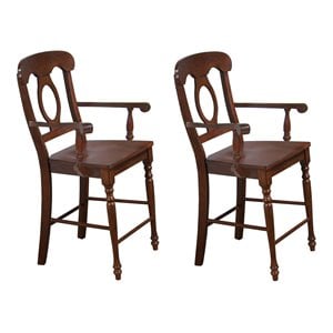 Sunset Trading Andrews 24&quot Napoleon Arms Wood Barstools in Brown (Set of 2)