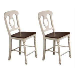 Sunset Trading Andrews 24&quot Napoleon Wood Barstools in White/Chestnut (Set of 2)