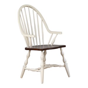 Sunset Trading Andrews 18&quot Windsor Wood Dining Arms Chair in White/Chestnut