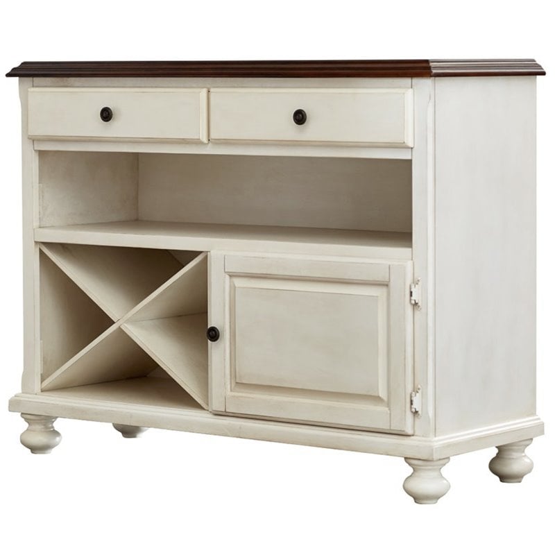 Sunset Trading Andrews Wood Server in Distressed Antique White/Chestnut Brown