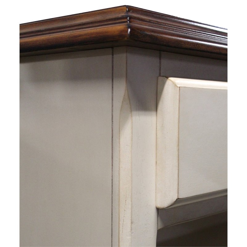 Sunset Trading Andrews Wood Server in Distressed Antique White/Chestnut Brown