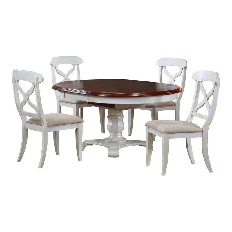 Sunset Trading Andrews 5PC Extendable Round/Oval Dining Set in White/Brown Wood