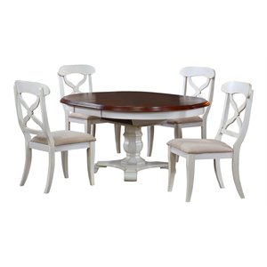 Sunset Trading Andrews 5PC Extendable Round/Oval Dining Set in White/Brown Wood