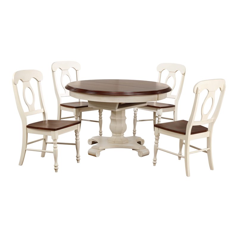Sunset Trading Andrews 5PC Round/Oval Extending Dining Set Off White/Brown Wood