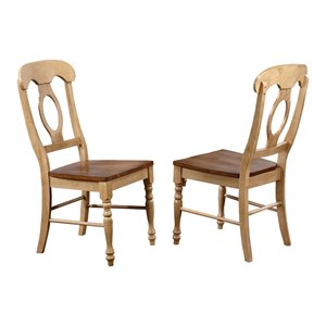 Sunset Trading Brook 17.5&quot Wood Napoleon Dining Chairs in Cream/Brown (Set of 2)