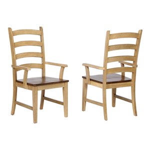 Sunset Trading Brook 18&quot Wood Ladder Back Dining Armchairs in Cream (Set of 2)