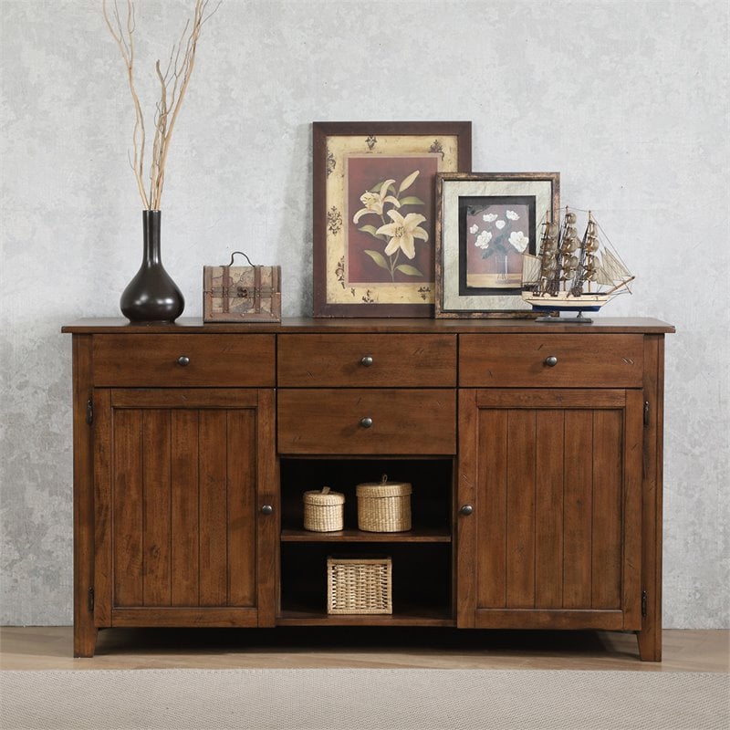 Sunset Trading Simply Brook Transitional Wood Sideboard Server in Amish Brown