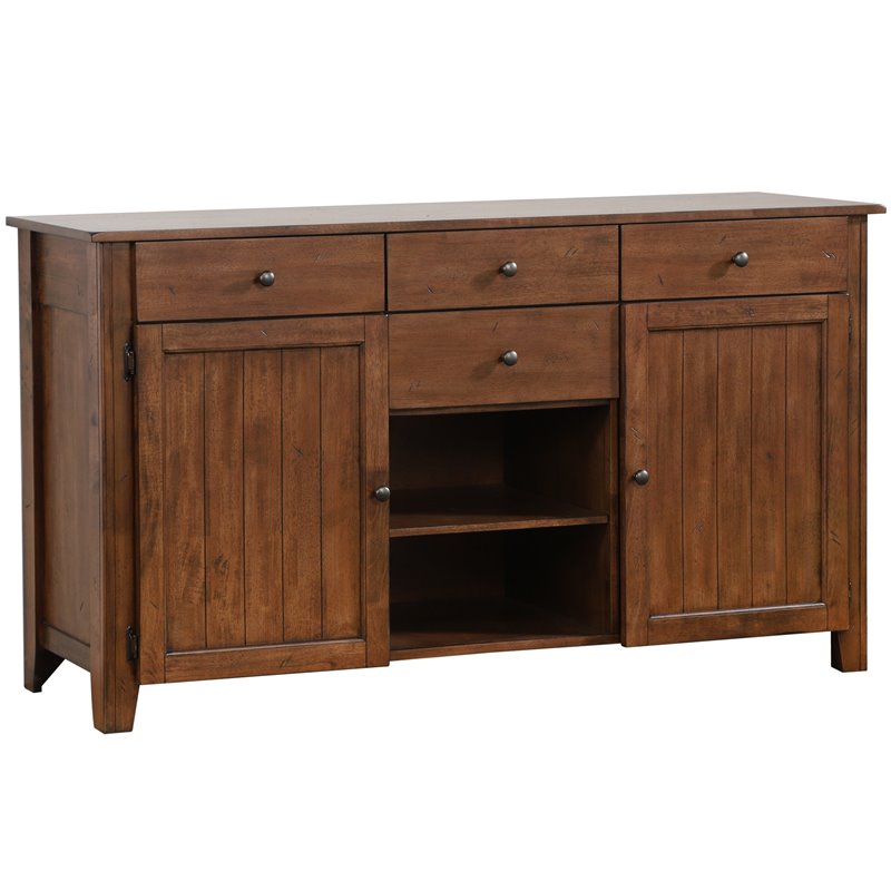 Sunset Trading Simply Brook Transitional Wood Sideboard Server in Amish Brown