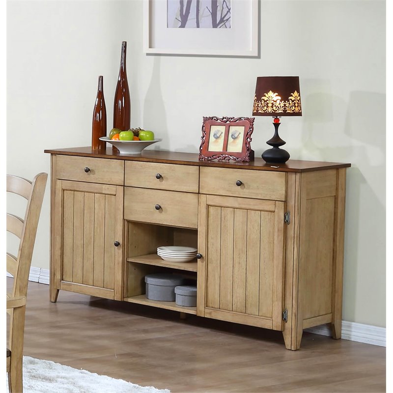 Sunset Trading Brook Transitional Wood Sideboard Server/Credenza in Cream/Brown
