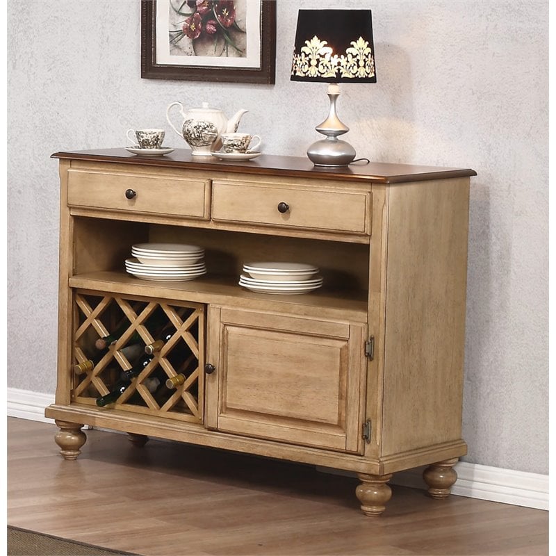 Sunset Trading Brook Transitional Wood Buffet Server/Wine Storage in Cream/Brown