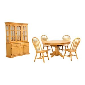 Sunset Trading Oak Selection 48-66&quot Butterfly Extending Wood Dining Set w Buffet