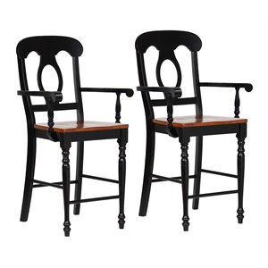 Sunset Trading Black Cherry Selections Arm Wood Barstool in Black (Set of 2)
