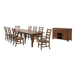 Simply Brook 10-PC 62-134&quot Expanding Dining Table Set & Buffet Amish Brown Wood