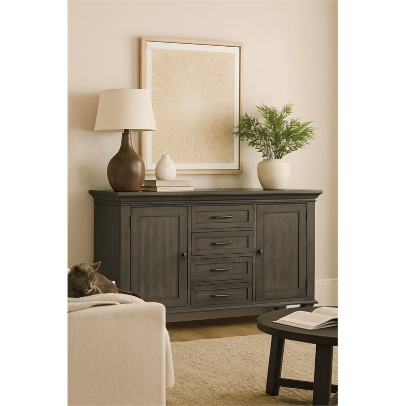 Sunset Trading Shades of Gray 4 Drawers & 2 Storage Cabinets Wood Buffet in Gray