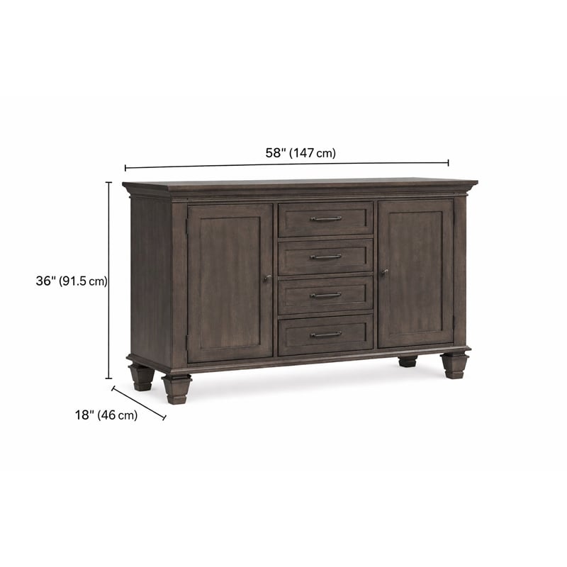 Sunset Trading Shades of Gray 4 Drawers & 2 Storage Cabinets Wood Buffet in Gray