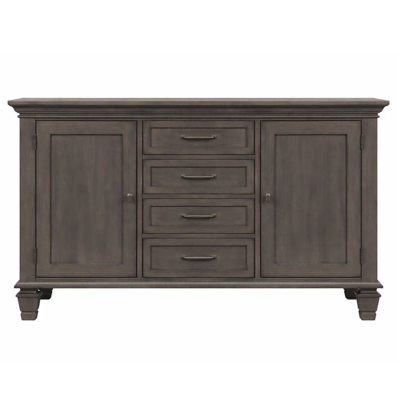 Sunset Trading Shades of Gray 4 Drawers & 2 Storage Cabinets Wood Buffet in Gray