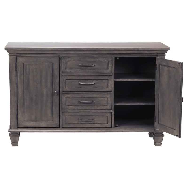 Sunset Trading Shades of Gray 4 Drawers & 2 Storage Cabinets Wood Buffet in Gray