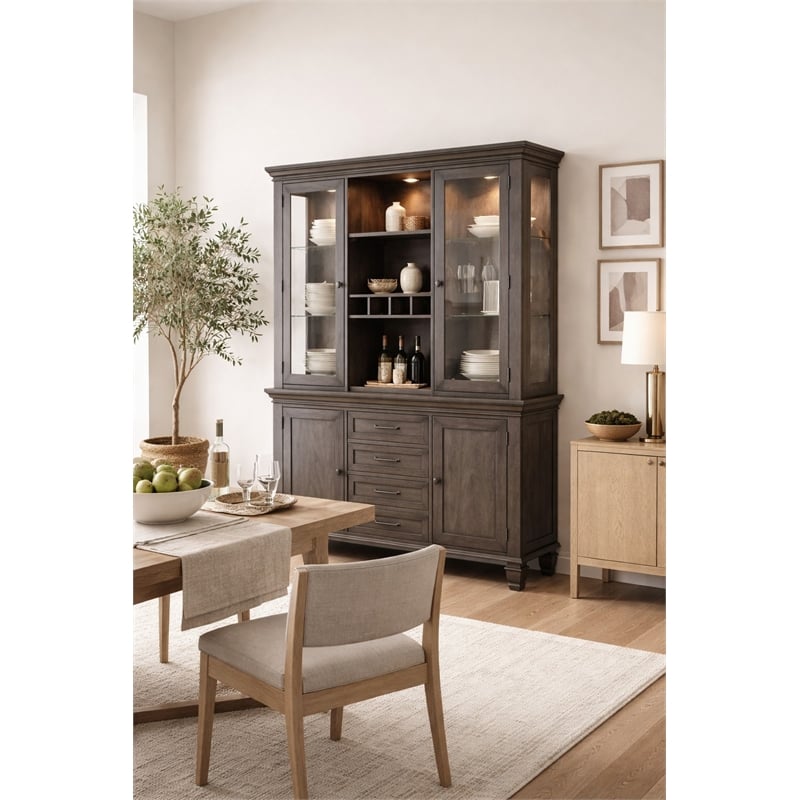 Sunset Trading Shades of Gray Wood Lighted China Cabinet/Wine Storage in Gray