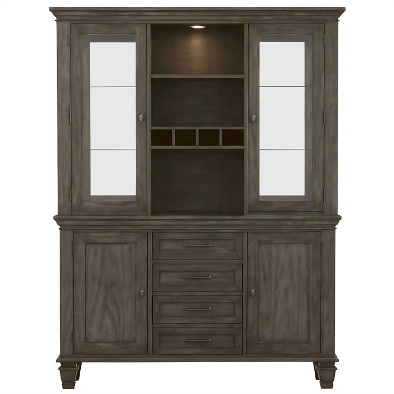 Sunset Trading Shades of Gray Wood Lighted China Cabinet/Wine Storage in Gray