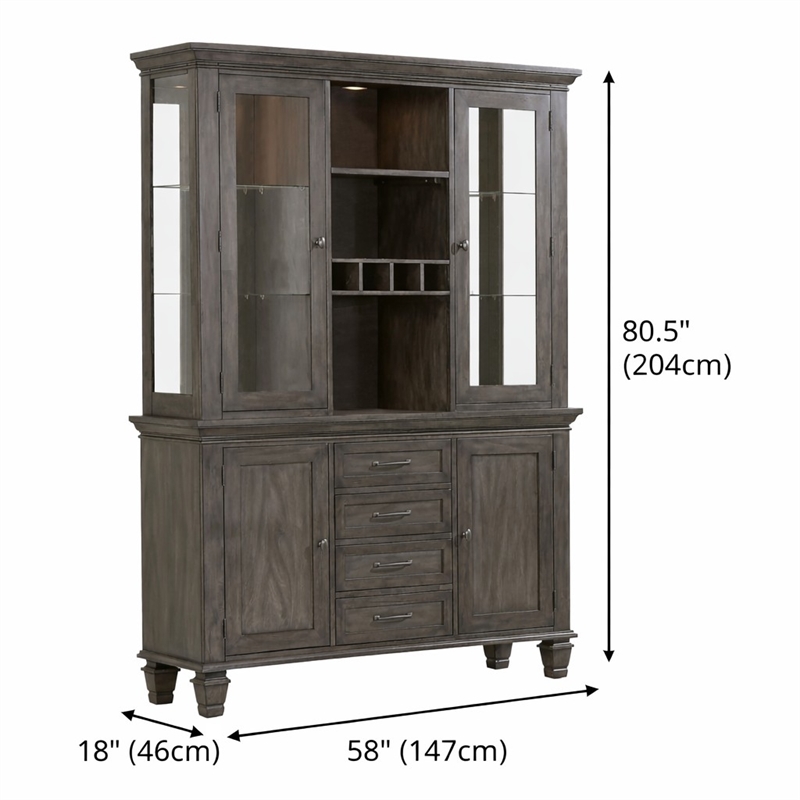 Sunset Trading Shades of Gray Wood Lighted China Cabinet/Wine Storage in Gray