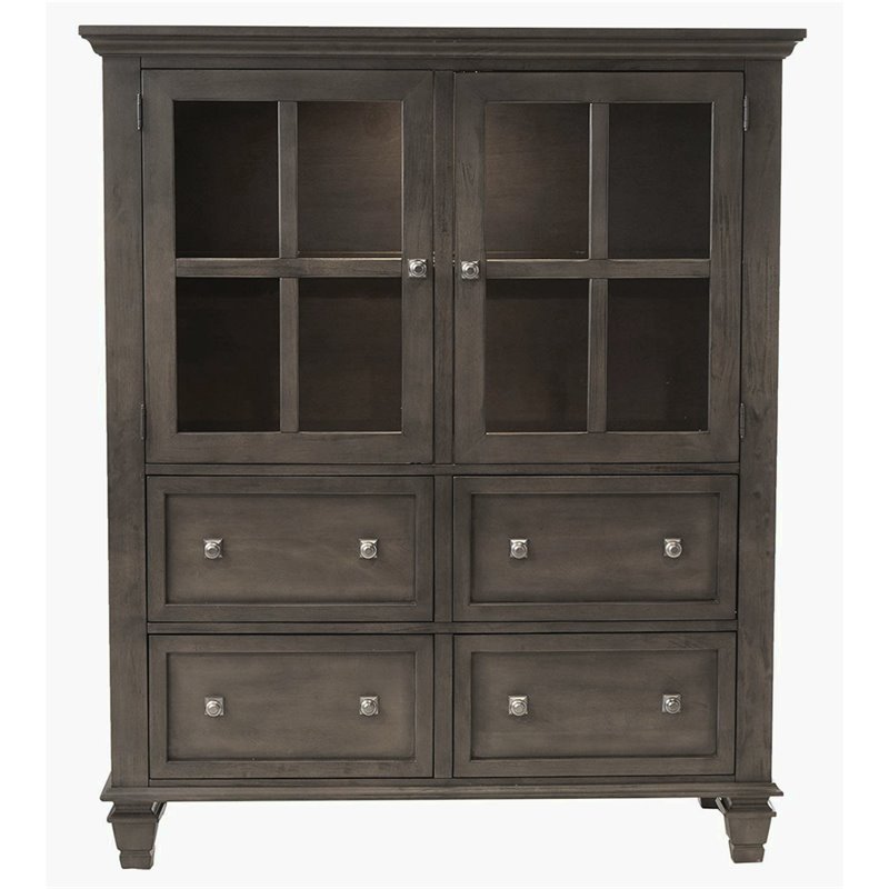 Sunset Trading Shades of Gray Large 4-Drawer Wood Lighted China Cabinet in Gray