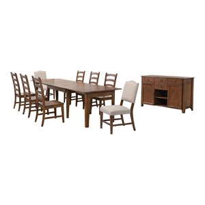 Simply Brook 10-PC 134&quot Expanding Dining Set Buffet Performance Chair Brown Wood