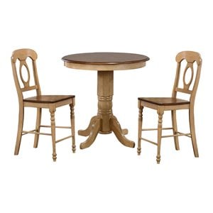 Sunset Trading Brook 3PC 36&quot Round Pub Set with Napoleon Wood Stools in Cream