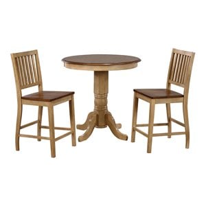 Sunset Trading Brook 3PC 36&quot Round Pub Set with Slat Back Wood Stools in Cream