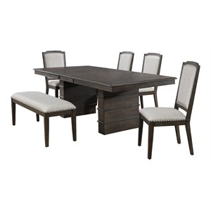 Sunset Trading Cali 6-Piece 96&quot Rectangular Extendable Wood Dining Set in Brown