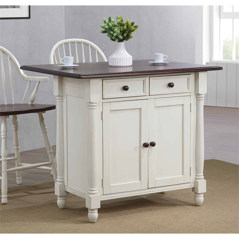 Sunset Trading Andrews Traditional Wood Kitchen Island in Antique White/Chestnut