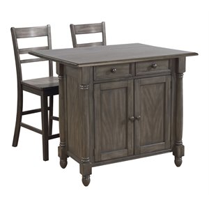 sunset trading shades of gray 3-piece expandable wood kitchen island set in gray